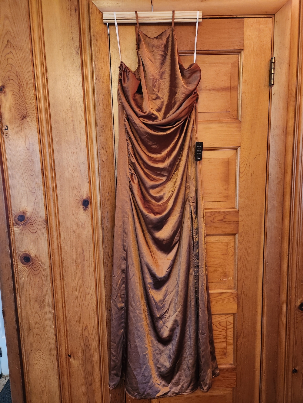 Lulu's Bromze Satin Cowl Maxi Dress